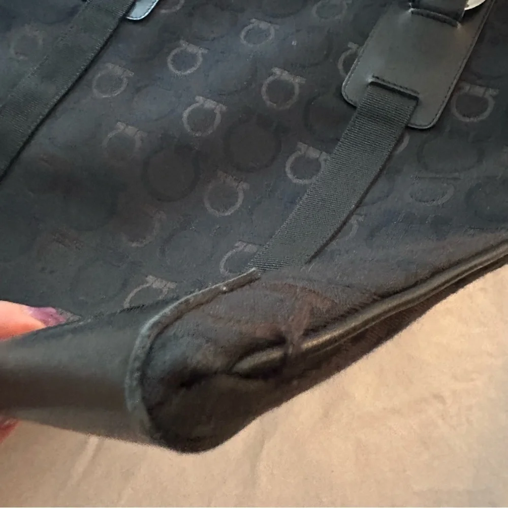 Salvatore Ferragamo Black Gancini Logo Tote Handbag